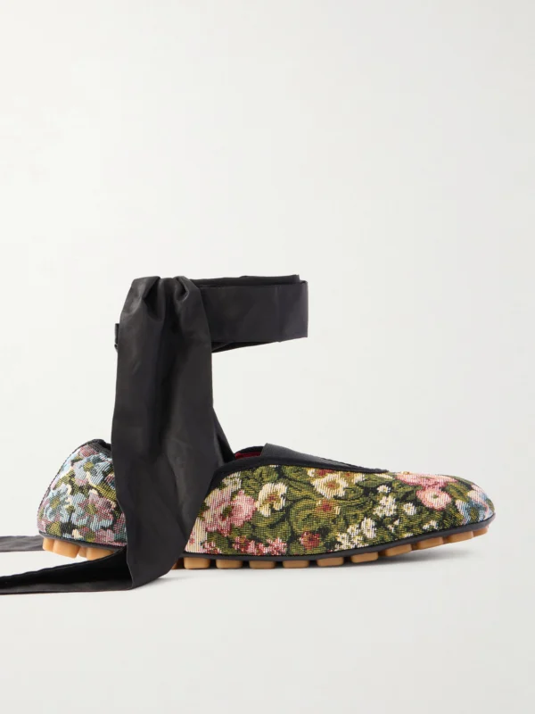 Valentino Garavani Rythmika Lace-up Floral-jacquard Canvas Ballet Flats