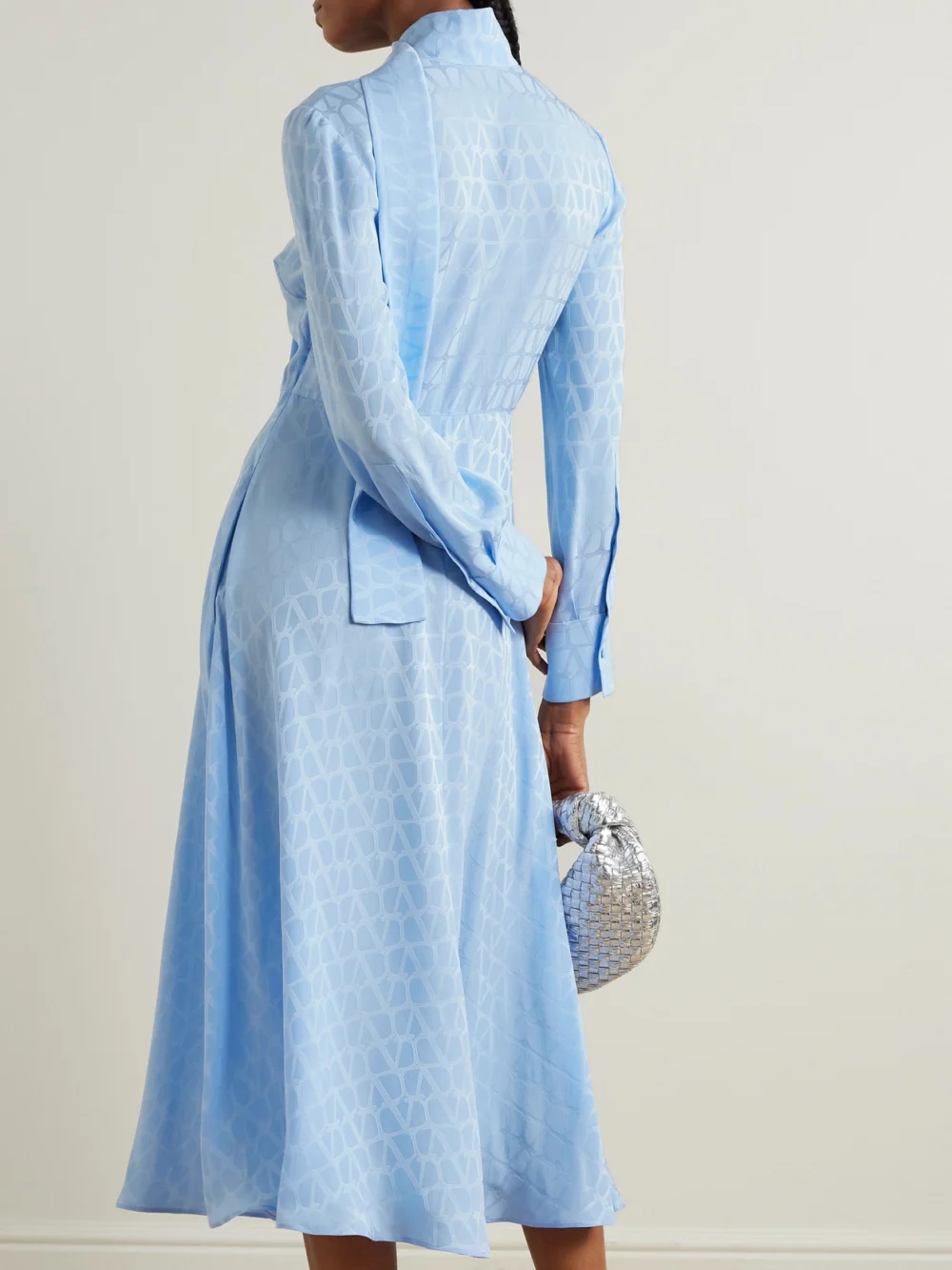 Back view of the Valentino Garavani Scarf-detailed Silk-jacquard Midi Dress