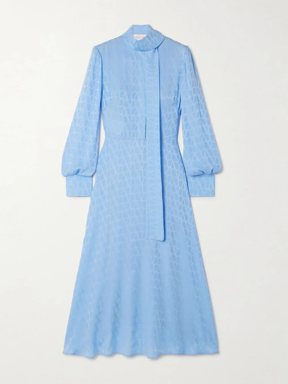 Valentino Garavani Scarf-detailed Silk-jacquard Midi Dress in light blue
