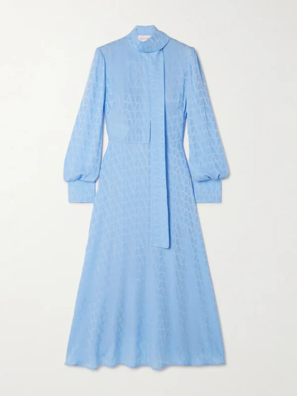 Valentino Garavani Scarf-detailed Silk-jacquard Midi Dress