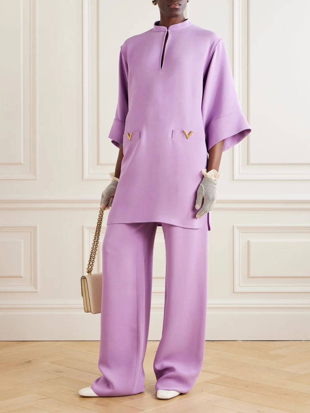 Valentino Garavani Silk-cady Wide-leg Pants, worn by a model