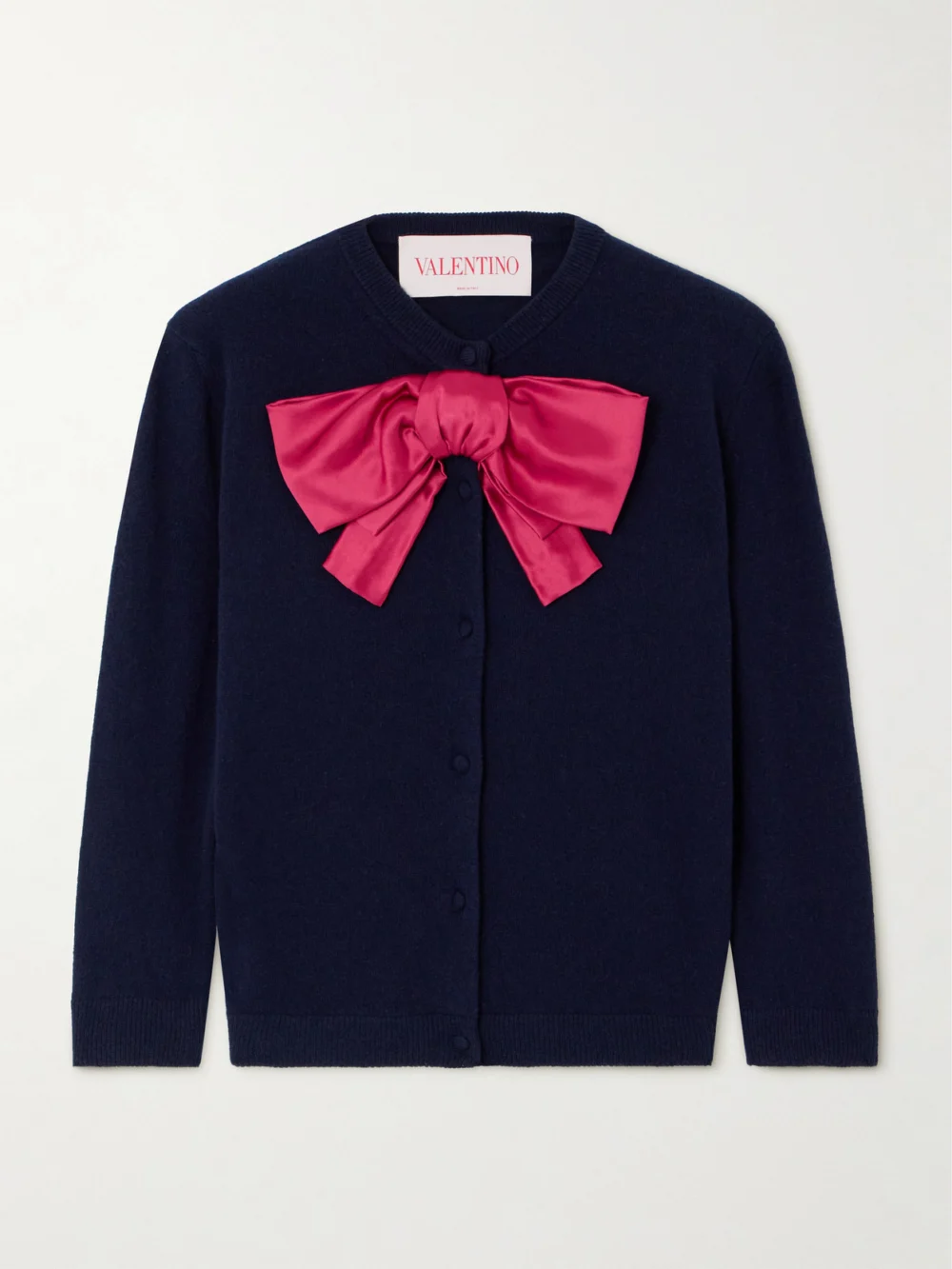 Valentino Garavani Silk Satin-trimmed Wool Cardigan in navy