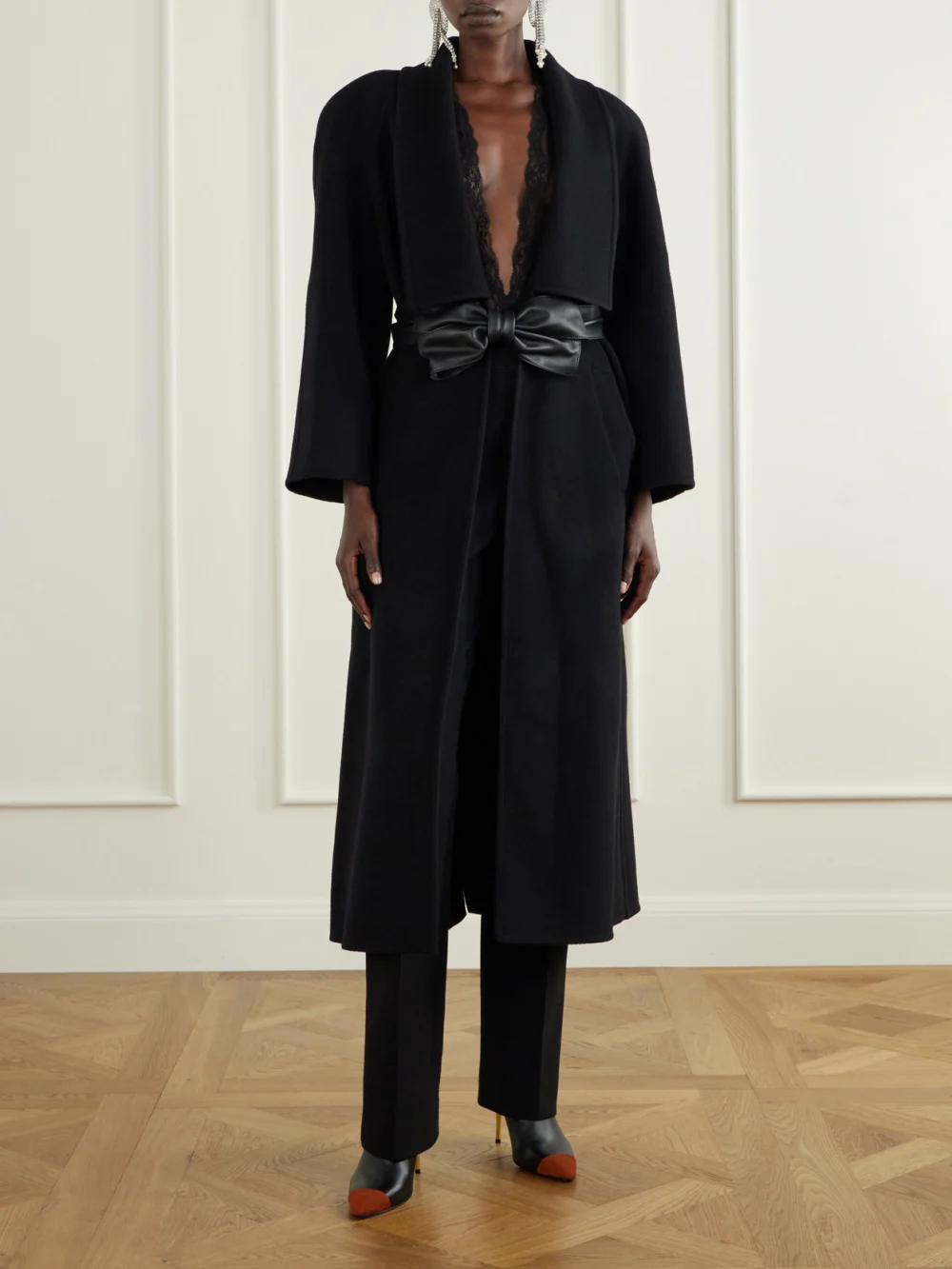 Valentino Garavani Sinead Bootie 85 Suede-trimmed Leather Ankle Boots, styled view