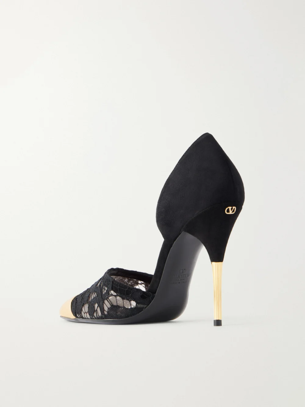 Back view of the Valentino Garavani Sinead D'orsay 105 Suede-trimmed Lace Pumps