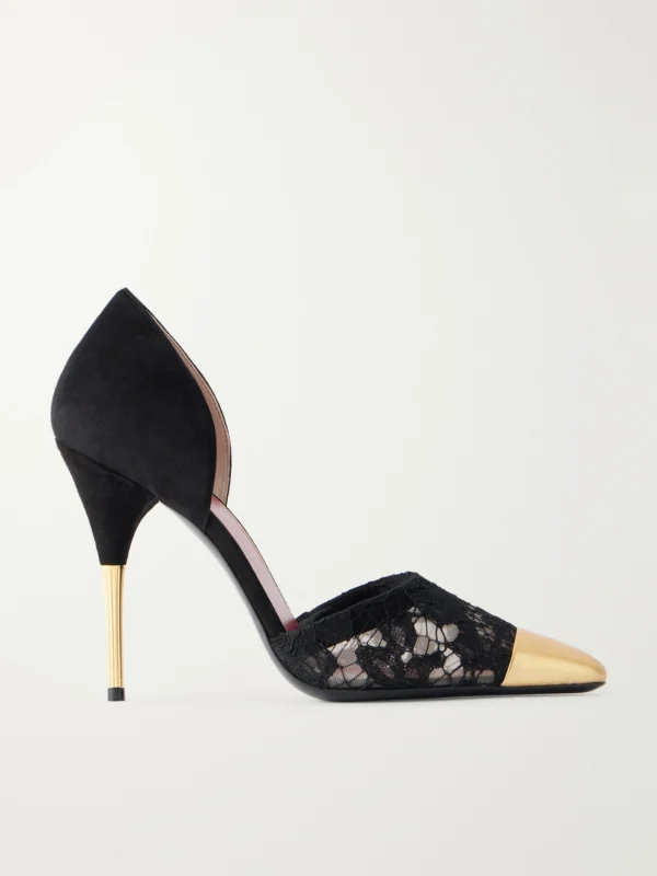 Valentino Garavani Sinead D'orsay 105 Suede-trimmed Lace Pumps