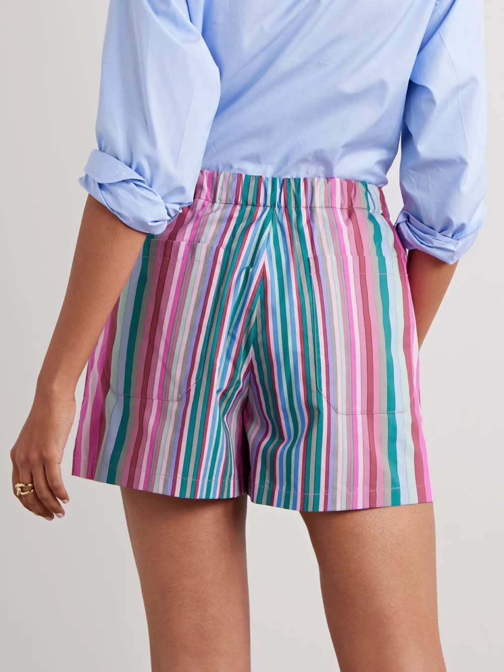 Back view of the Valentino Garavani Striped Cotton-poplin Shorts