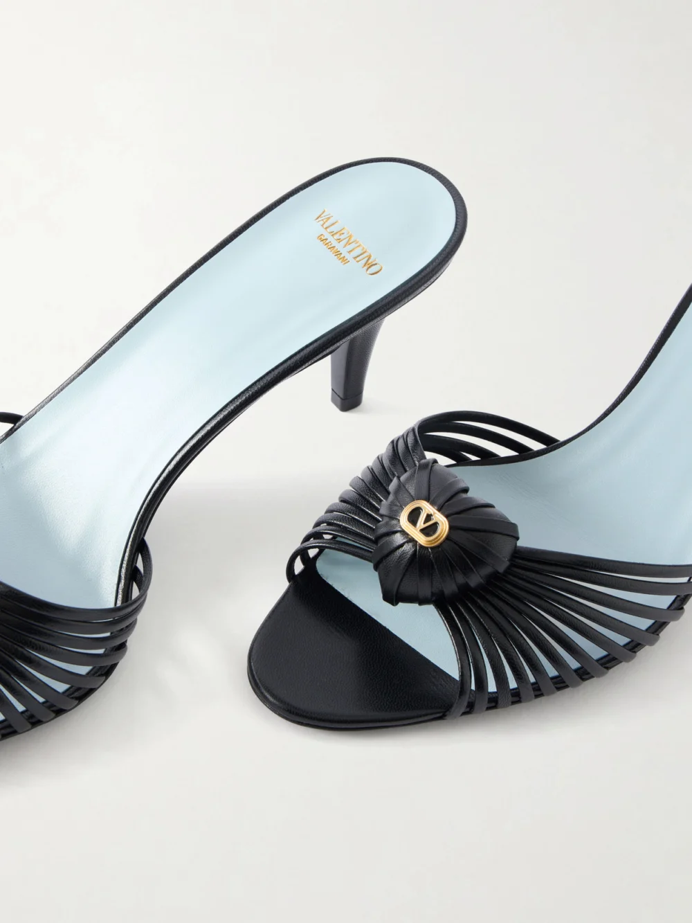 Close-up detail of the Valentino Garavani Striped Leather Mid Heel
