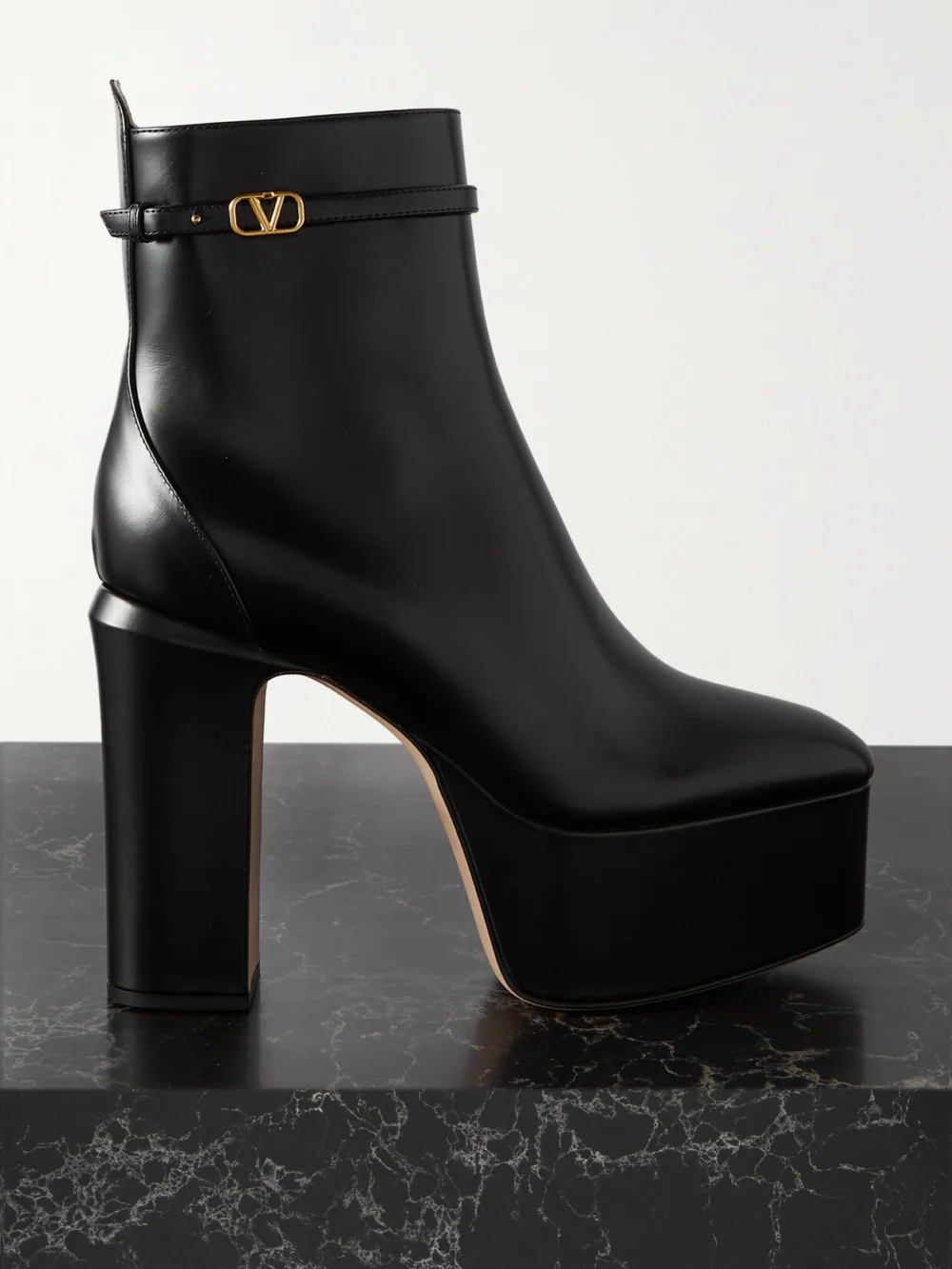 Valentino Garavani Tan-go 120 Leather Platform Ankle Boots in black