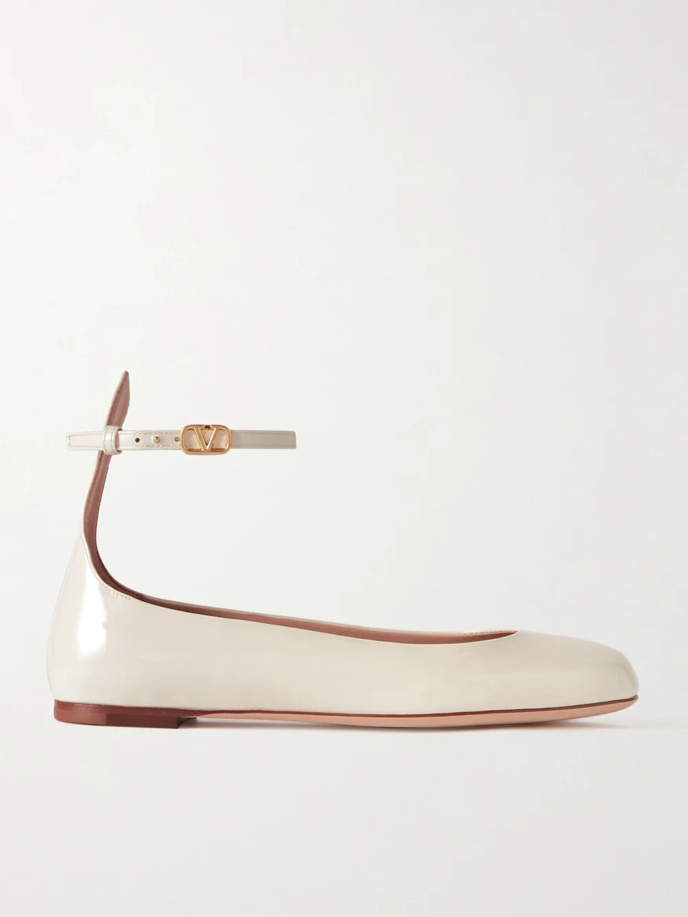 Valentino Garavani Tan-go Patent-leather Ballet Flats in ivory