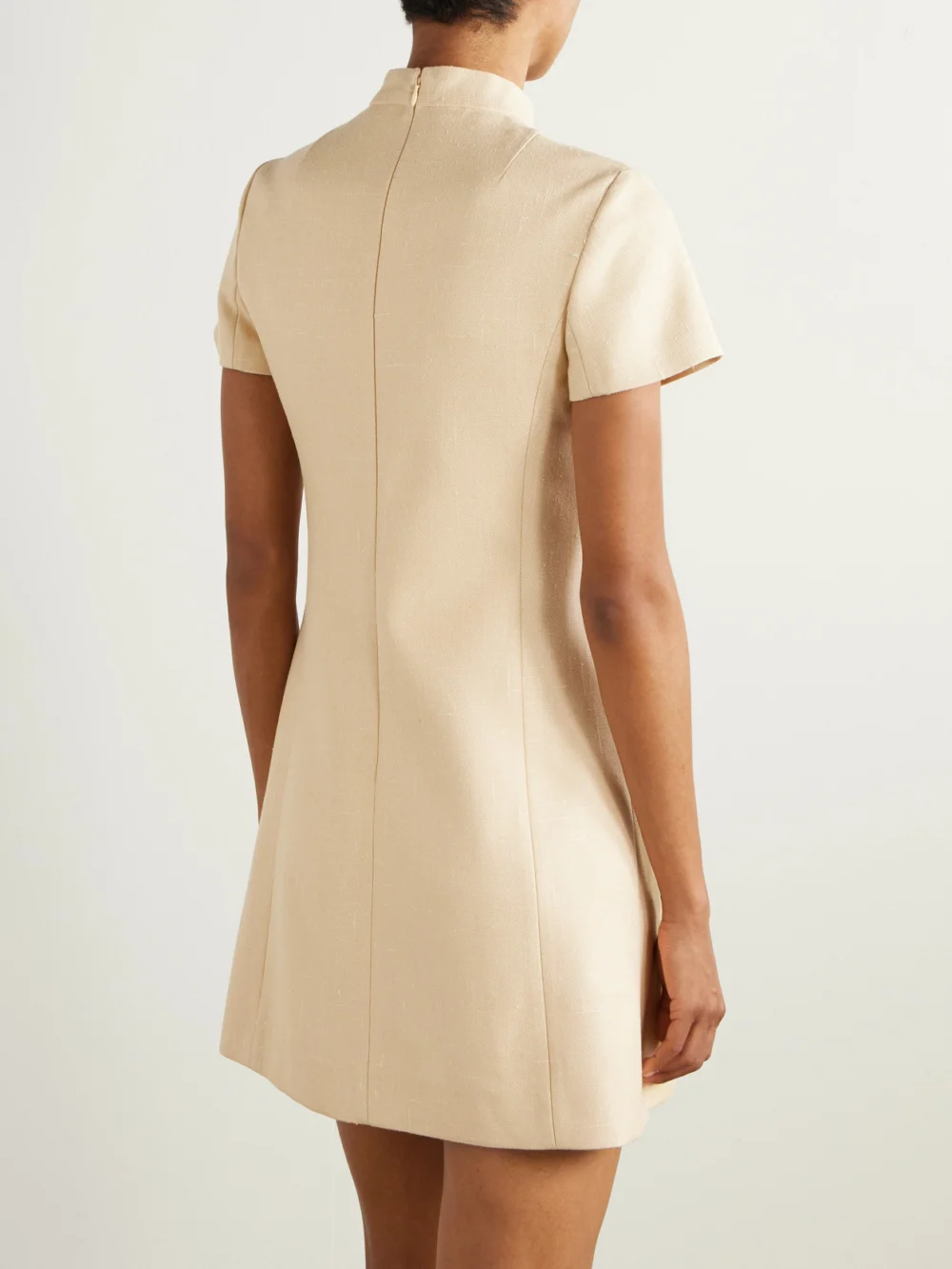 Back view of the Valentino Garavani Tasseled Embroidered Woven Mini Dress