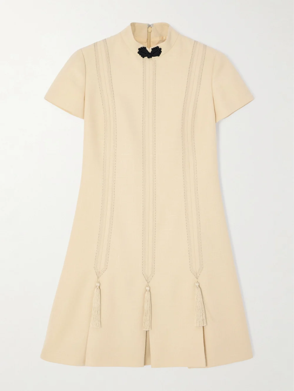 Valentino Garavani Tasseled Embroidered Woven Mini Dress in peach