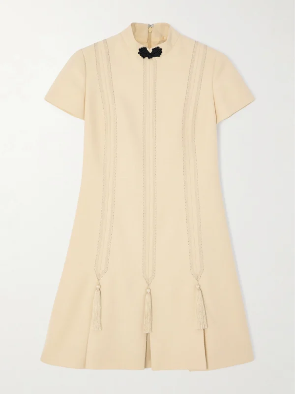 Valentino Garavani Tasseled Embroidered Woven Mini Dress