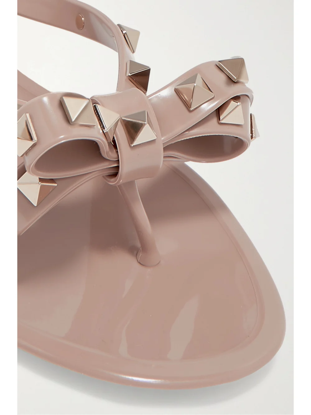 Close-up detail of the Valentino Garavani The Rockstud Rubber Flip Flops
