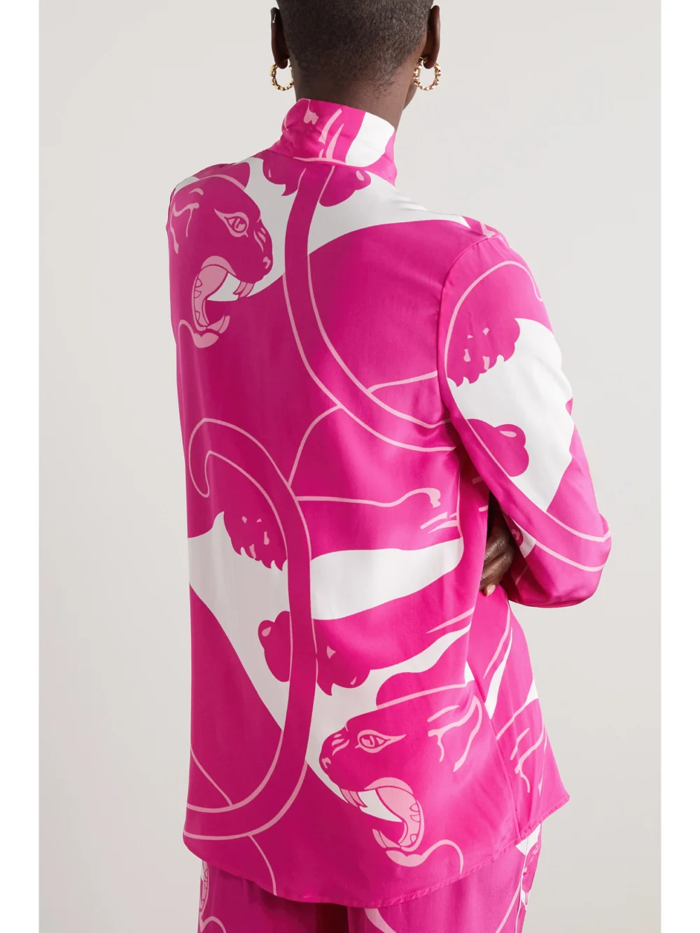 Back view of the Valentino Garavani Tie-detailed Printed Silk Crepe De Chine Blouse