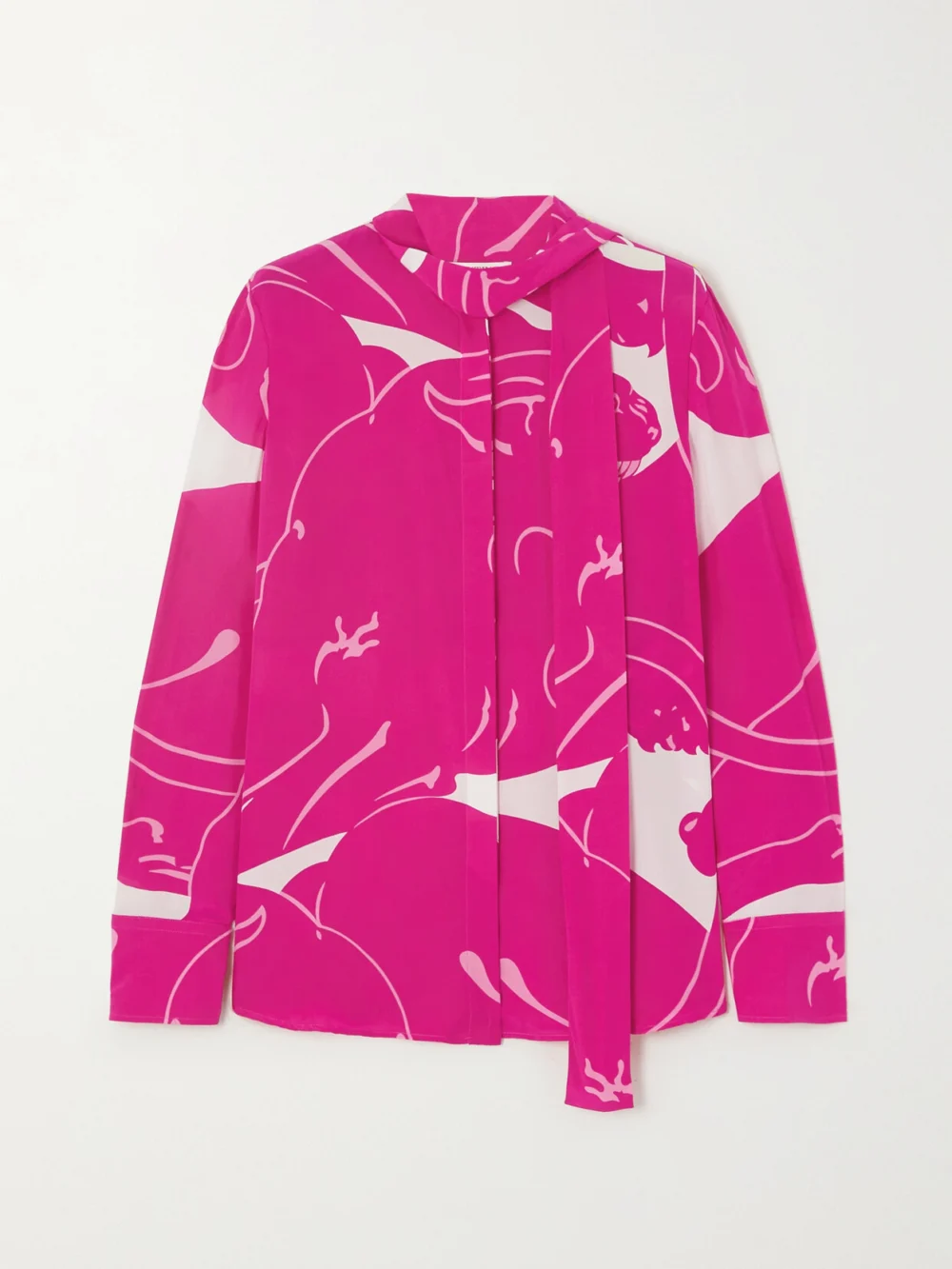 Valentino Garavani Tie-detailed Printed Silk Crepe De Chine Blouse in pink