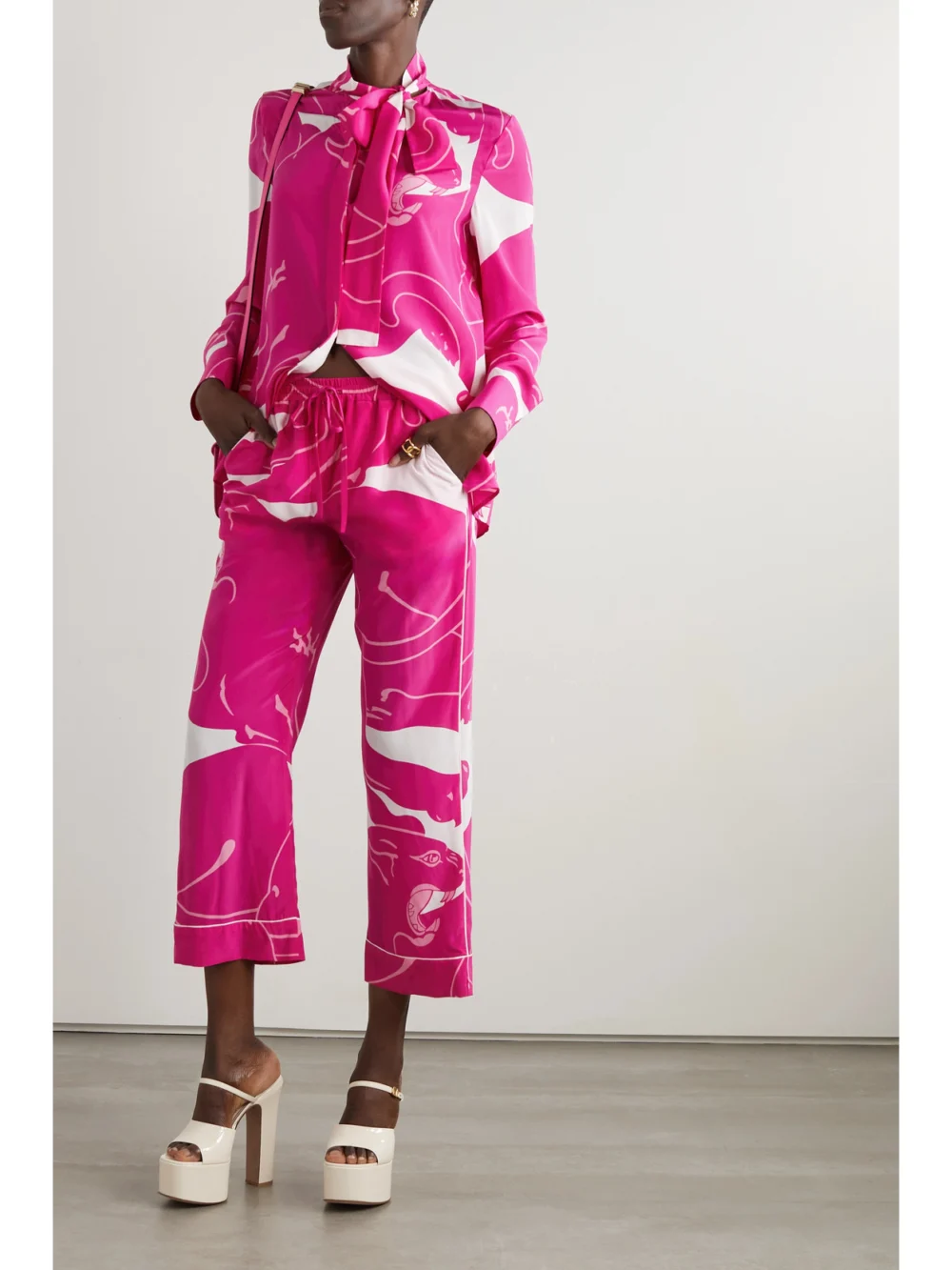 Valentino Garavani Tie-detailed Printed Silk Crepe De Chine Blouse, worn by a model