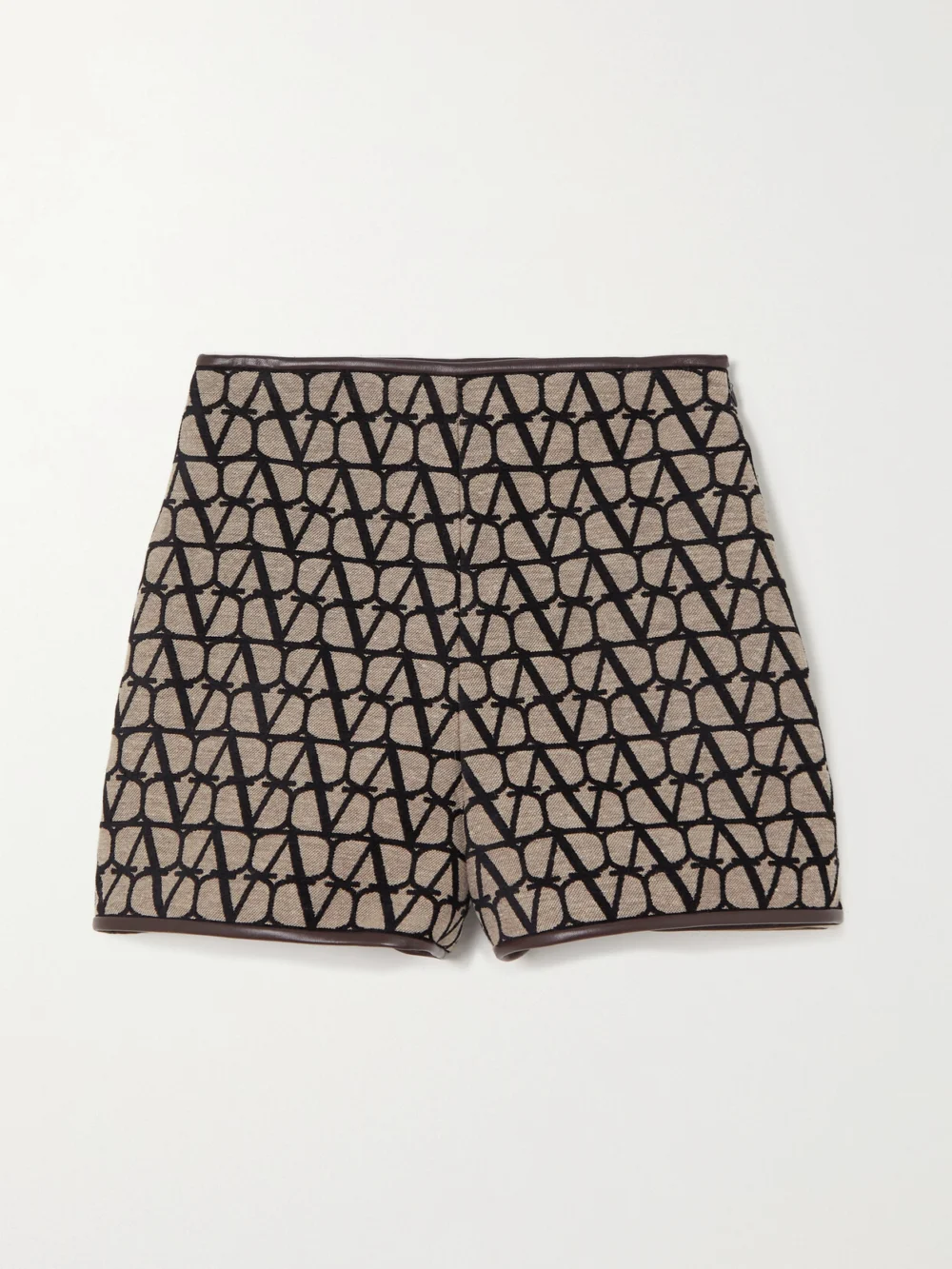 Valentino Garavani Toile Iconographe Leather-trimmed Flocked Canvas Shorts in brown