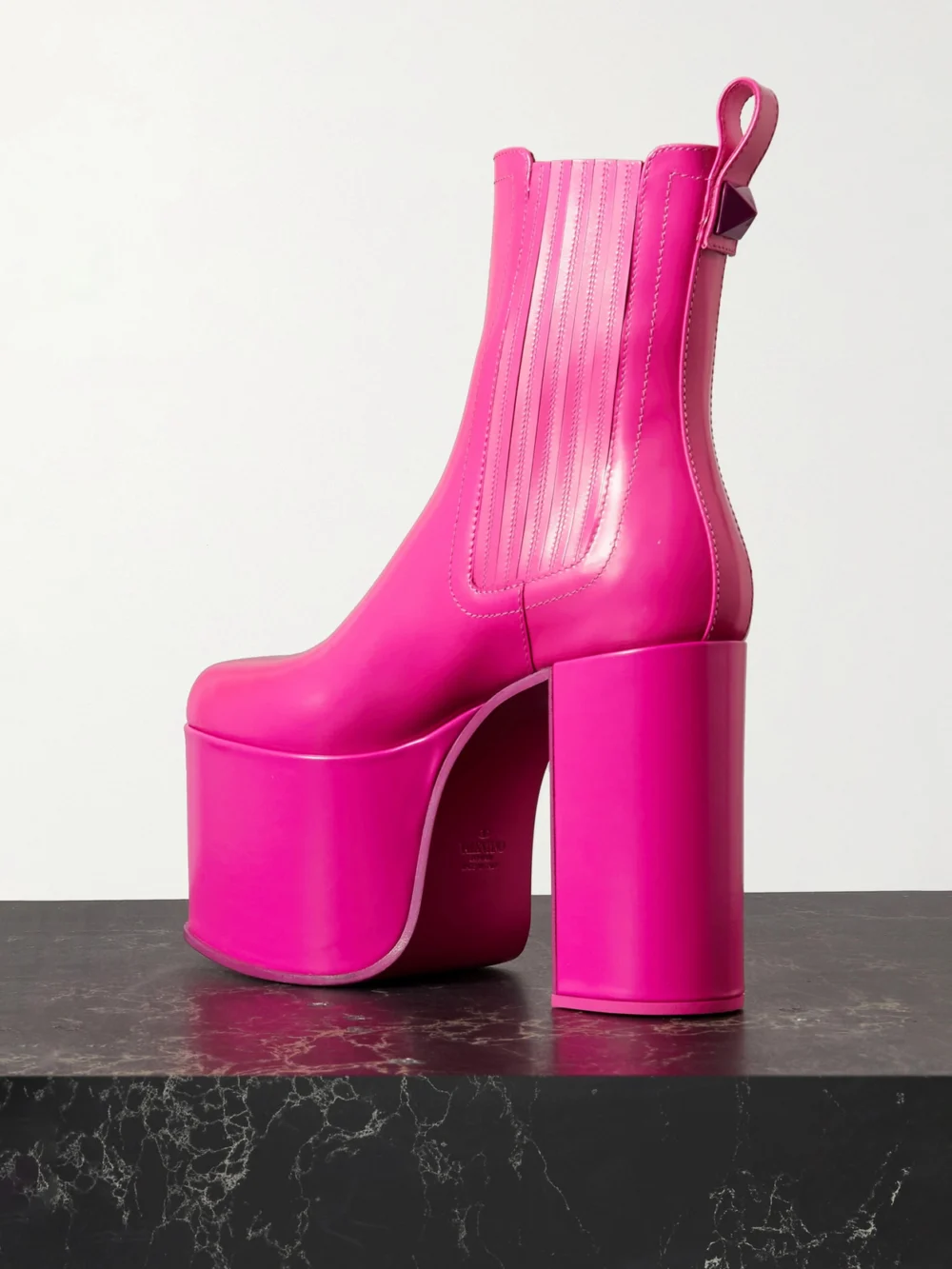 Back view of the Valentino Garavani Valentino Garavani Club Beatle 125 Patent-leather Platform Ankle Boots