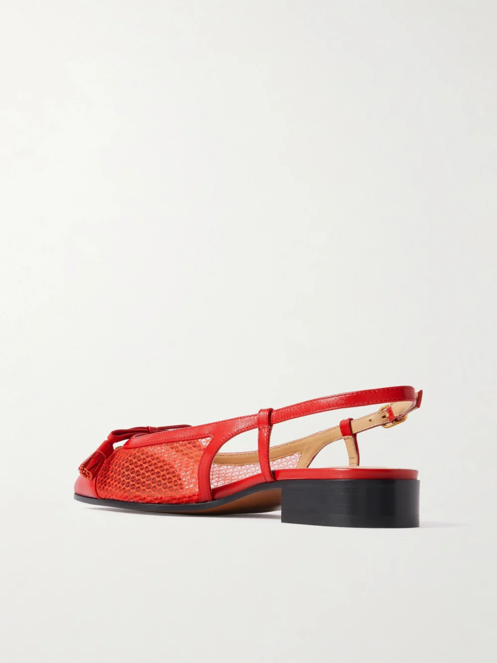 Back view of the Valentino Garavani Valet Du Roi 25 Tasseled Leather and Mesh Slingback Ballet Flats