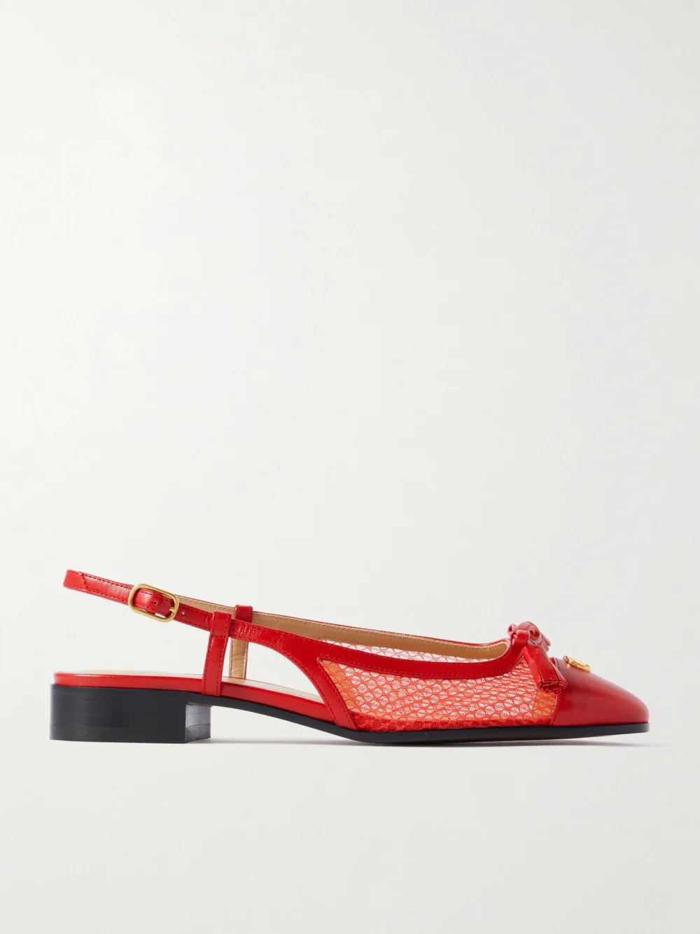Valentino Garavani Valet Du Roi 25 Tasseled Leather and Mesh Slingback Ballet Flats in red