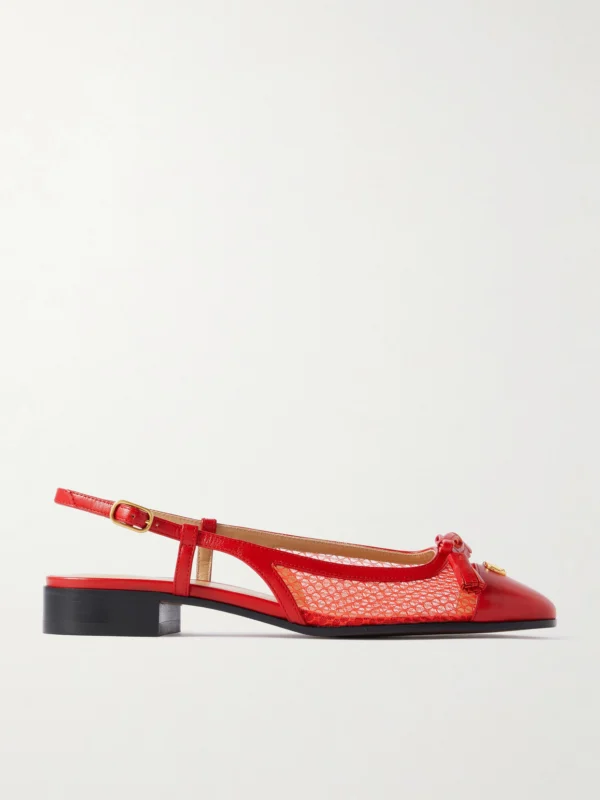 Valentino Garavani Valet Du Roi 25 Tasseled Leather and Mesh Slingback Ballet Flats