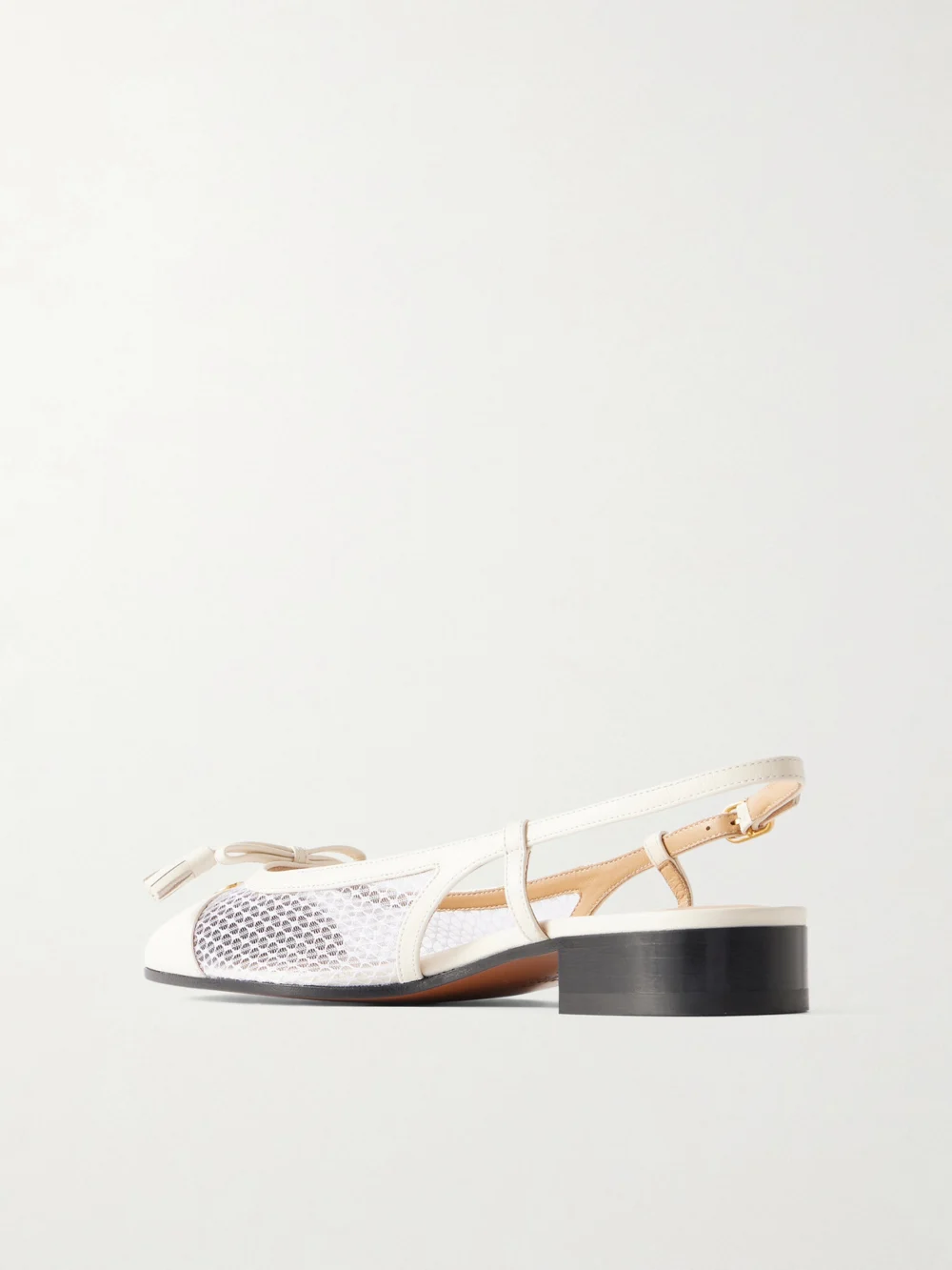 Back view of the Valentino Garavani Valet Du Roi 25 Tasseled Leather and Mesh Slingback Ballet Flats