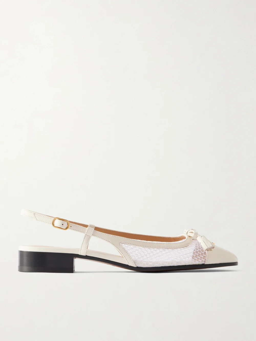 Valentino Garavani Valet Du Roi 25 Tasseled Leather and Mesh Slingback Ballet Flats in white