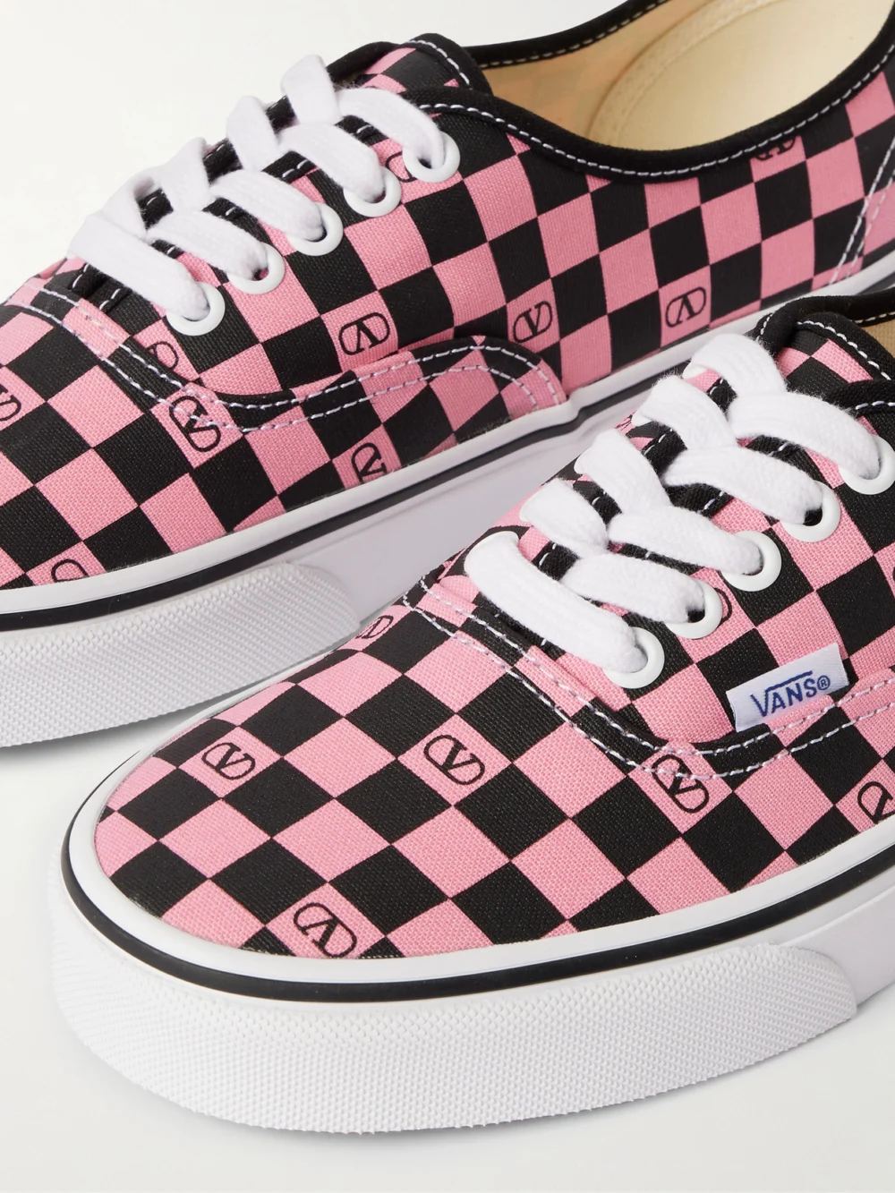 Close-up detail of the Valentino Garavani + Vans Authentic Checked Canvas Sneakers