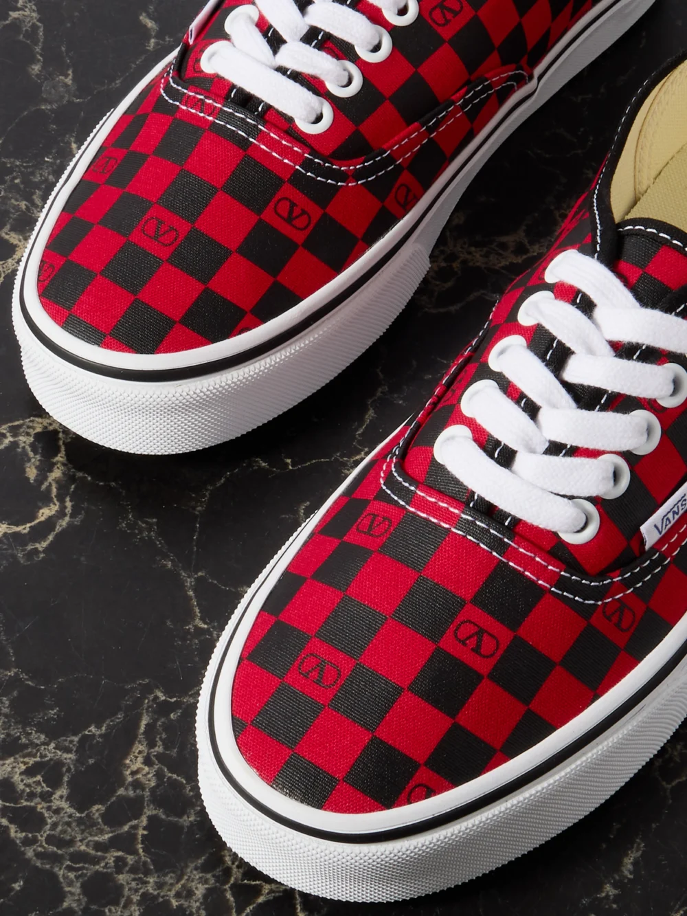 Close-up detail of the Valentino Garavani + Vans Authentic Checked Canvas Sneakers