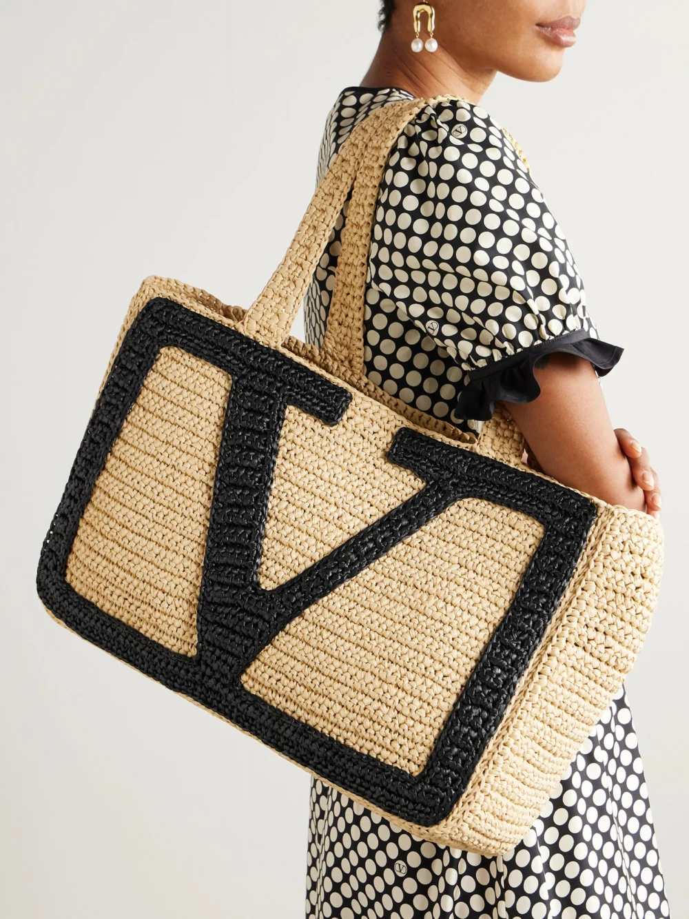 Valentino Garavani Viva Superstar Crocheted Raffia Tote, styled view