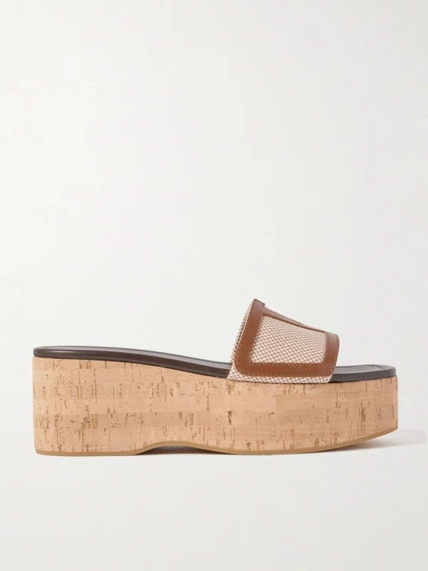 Valentino Garavani Viva Superstar Leather-trimmed Canvas Platform Slides