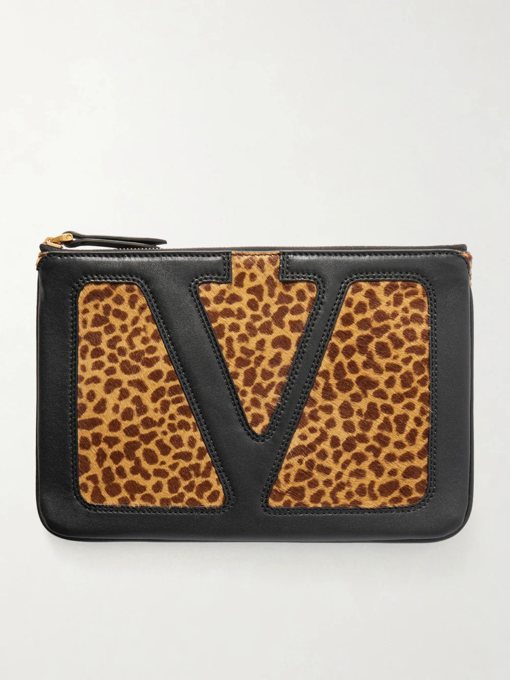 Valentino Garavani Viva Superstar Medium Leather-trimmed Leopard-print Calf Hair Clutch in leopard print