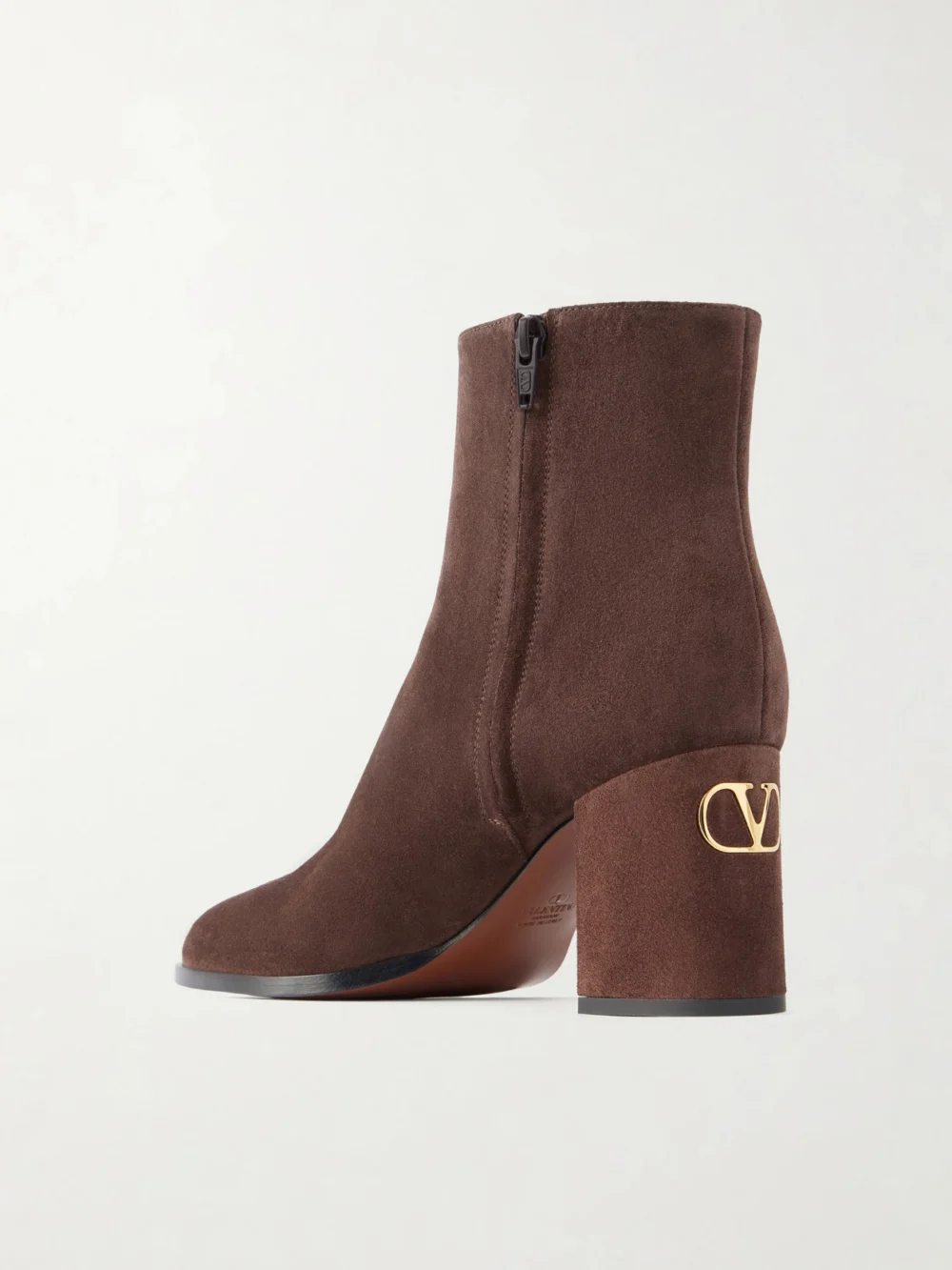 Back view of the Valentino Garavani Vlogo 80 Bootie Fawcette Suede Ankle Boots