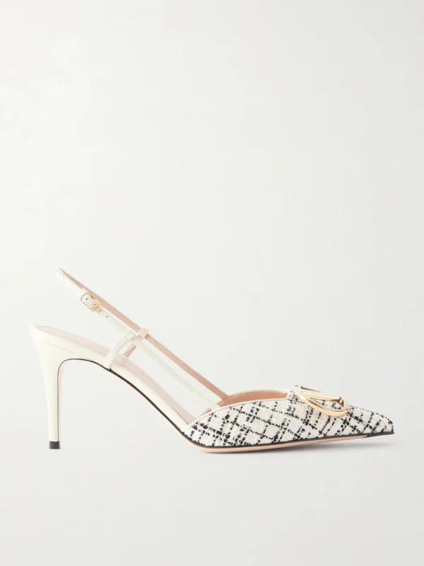 Valentino Garavani Vlogo 80 Checked Leather-trimmed Bouclé Slingback Pumps