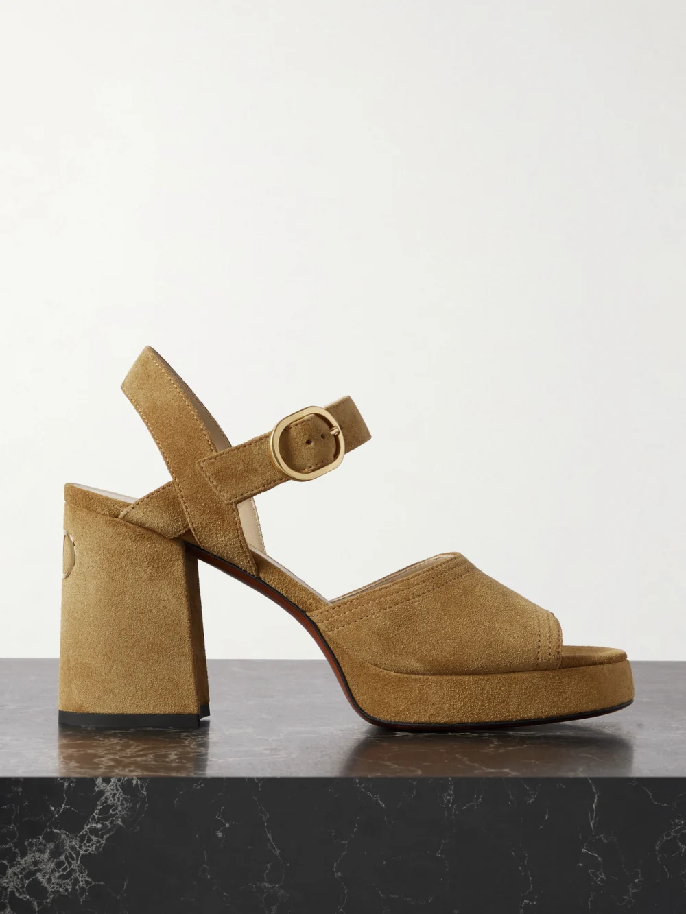 Valentino Garavani Vlogo 95 Suede Platform Sandals in tan