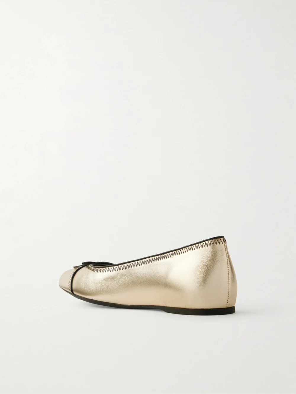 Back view of the Valentino Garavani Vlogo Bow-embellished Metallic Leather Ballet Flats