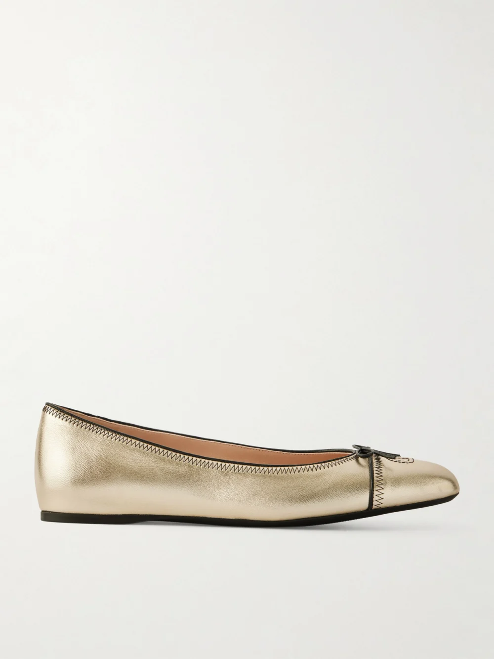 Valentino Garavani Vlogo Bow-embellished Metallic Leather Ballet Flats in it36