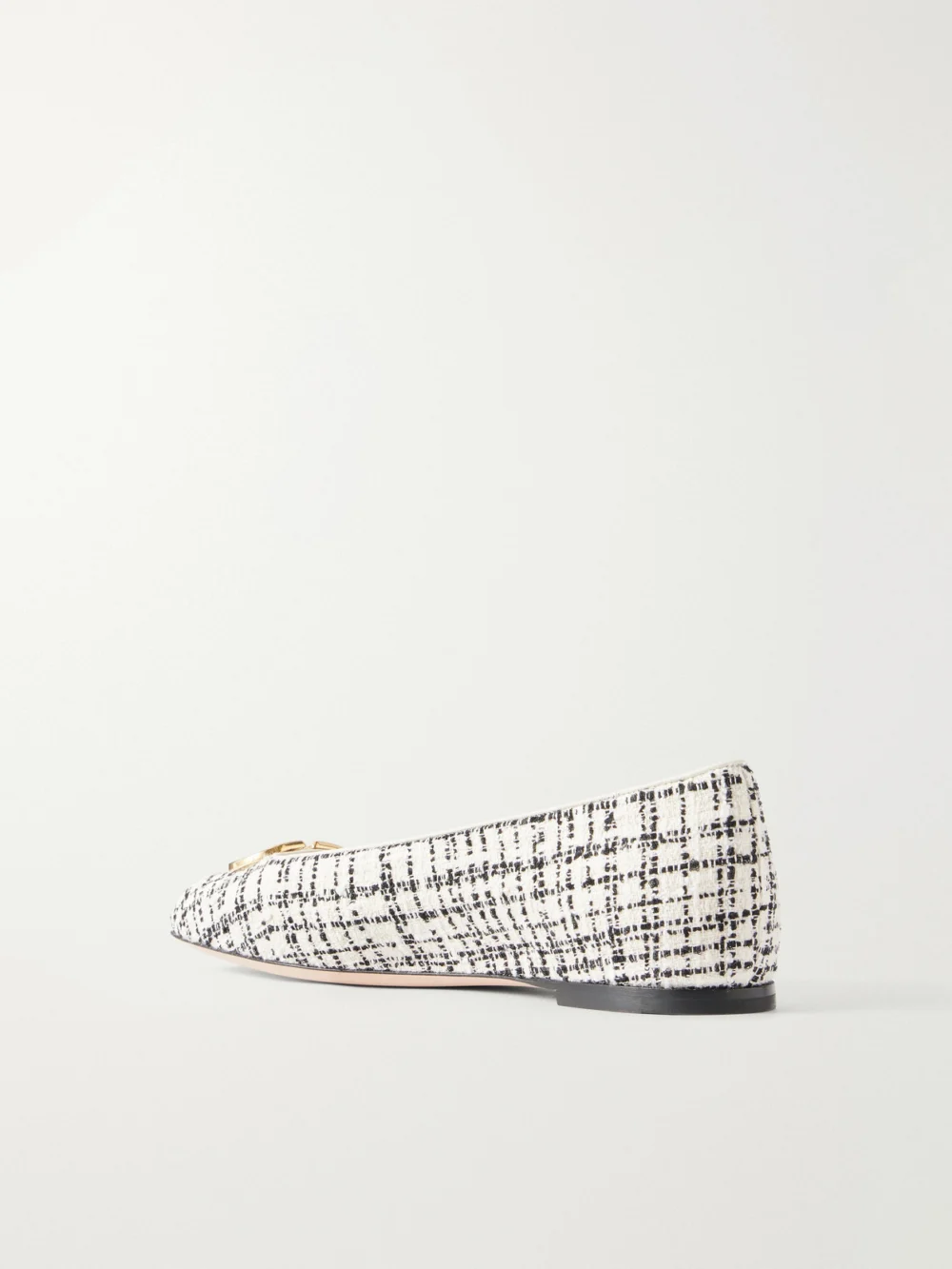 Back view of the Valentino Garavani Vlogo Checked Leather-trimmed Bouclé Ballet Flats