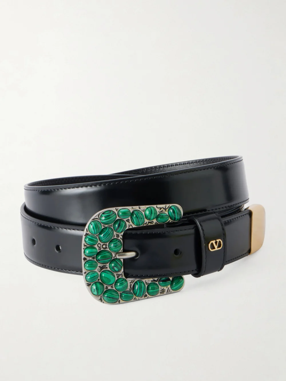 Valentino Garavani Vlogo Embellished Leather Belt in black
