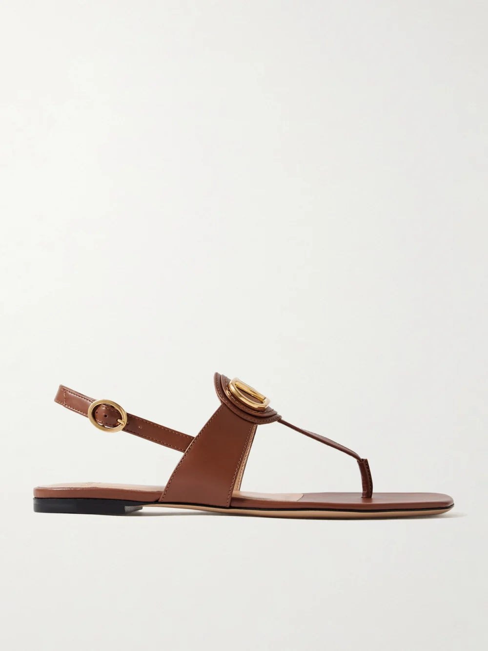 Valentino Garavani Vlogo Embellished Leather Sandals in tan