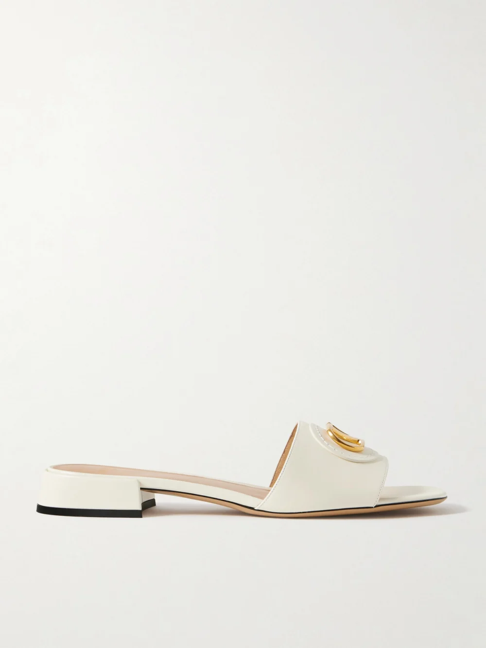 Valentino Garavani Vlogo Embellished Leather Slides in ivory