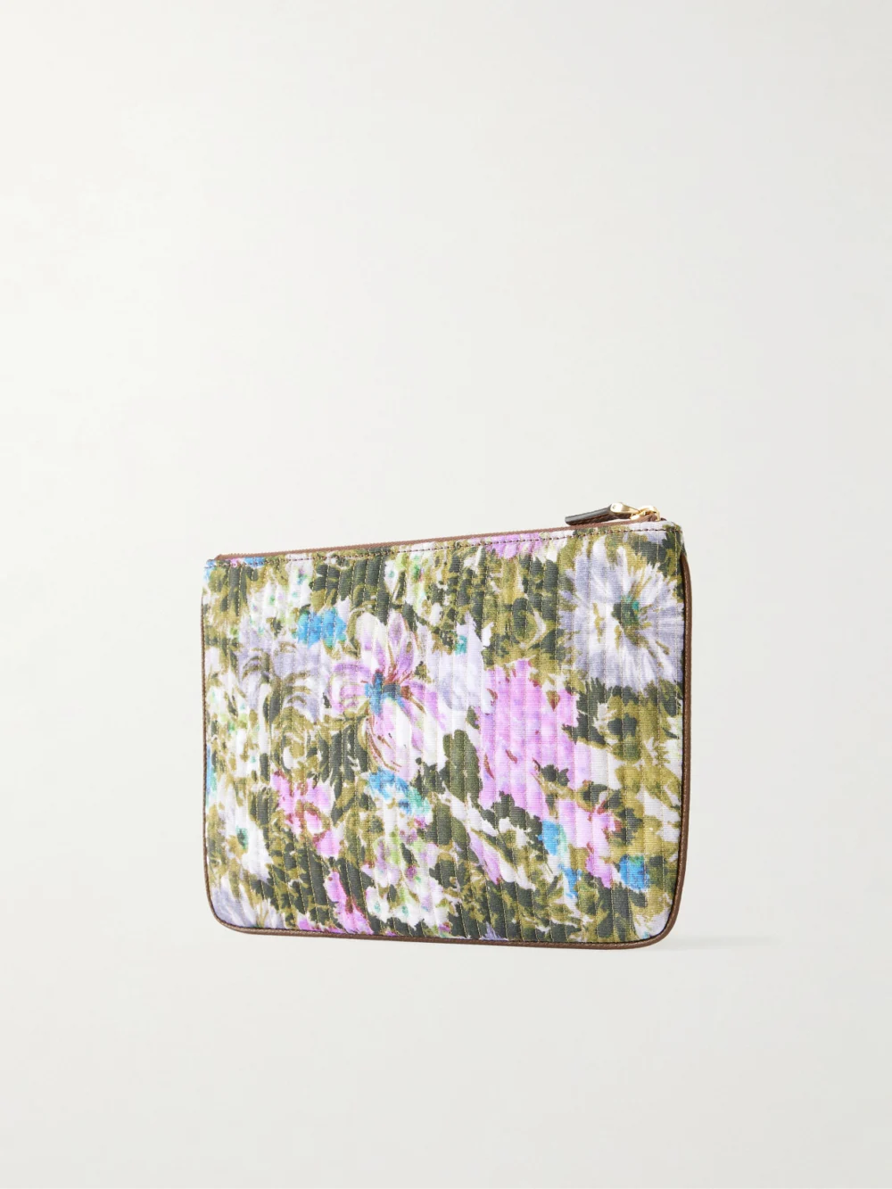 Back view of the Valentino Garavani Vlogo-embellished Medium Leather-trimmed Quilted Floral-jacquard Clutch