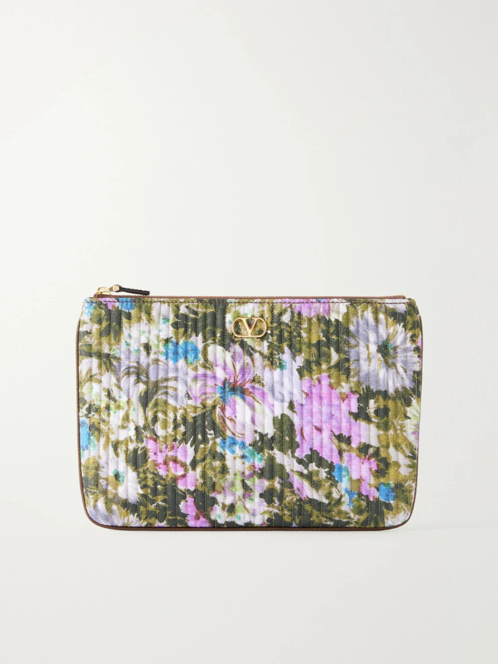 Valentino Garavani Vlogo-embellished Medium Leather-trimmed Quilted Floral-jacquard Clutch in multi