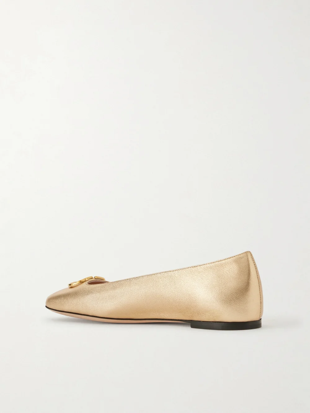 Back view of the Valentino Garavani Vlogo Embellished Metallic Leather Ballet Flats