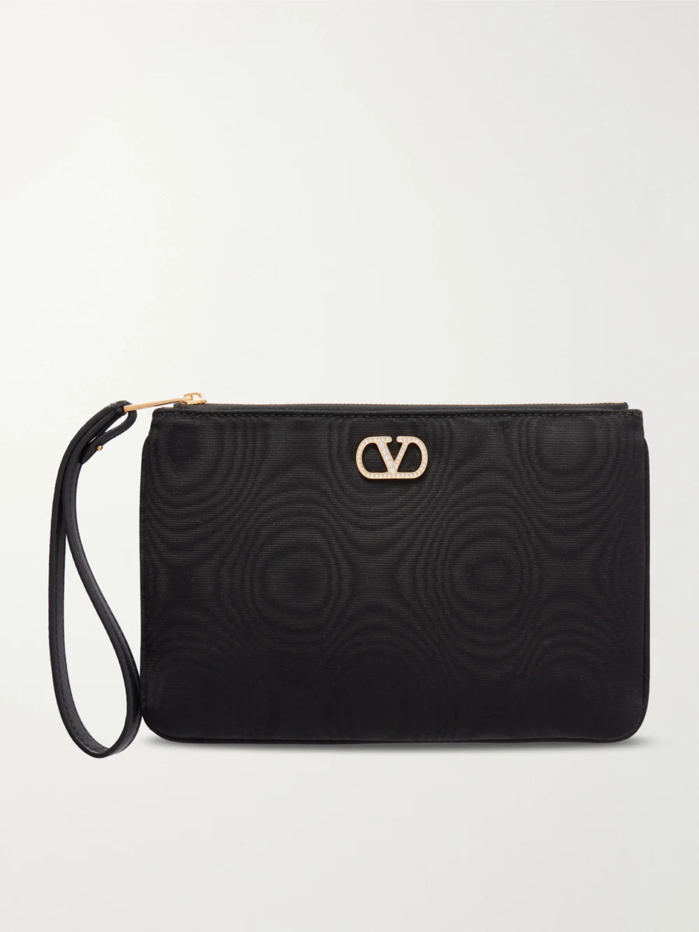 Valentino Garavani Vlogo Embellished Moire Clutch in black