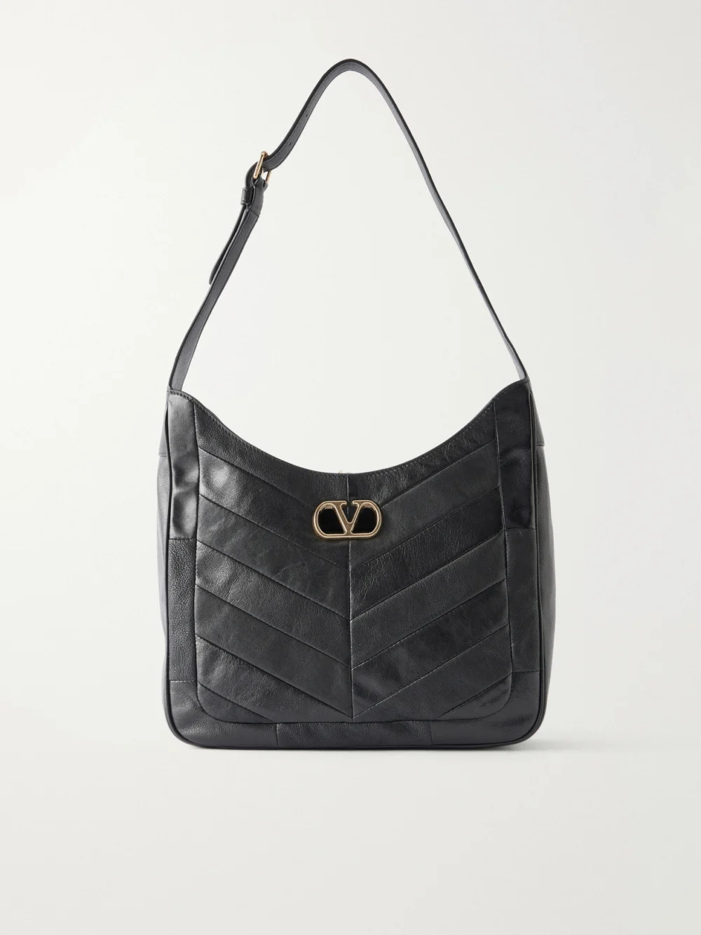 Valentino Garavani Vlogo-embellished Patchwork Leather Shoulder Bag in black