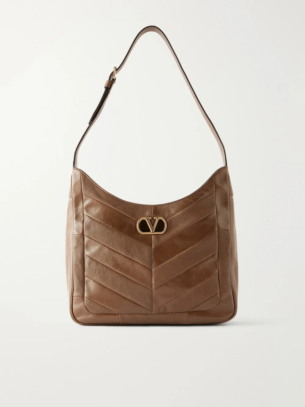 Valentino Garavani Vlogo-embellished Patchwork Leather Shoulder Bag in light brown