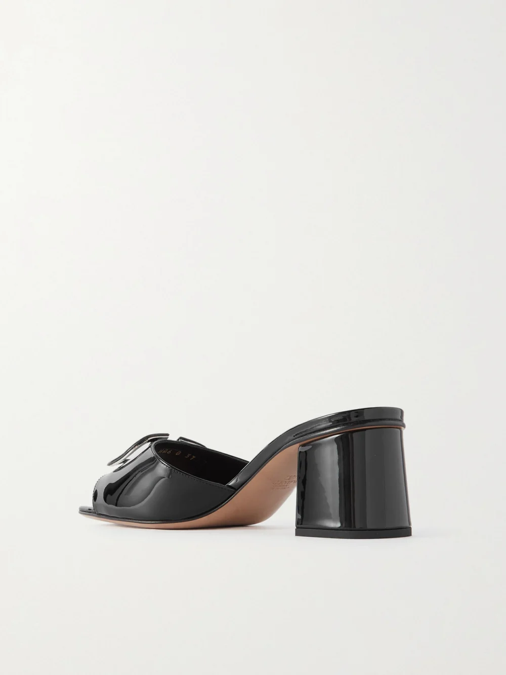 Back view of the Valentino Garavani Vlogo Embellished Patent-leather Mules