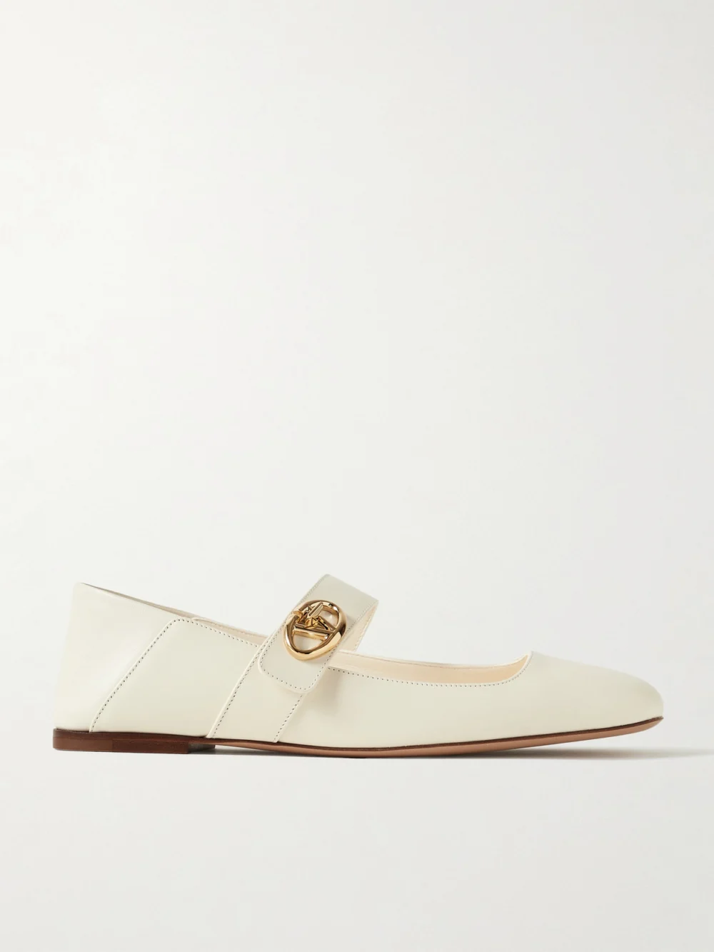 Valentino Garavani Vlogo Locker Leather Ballet Flats in ivory