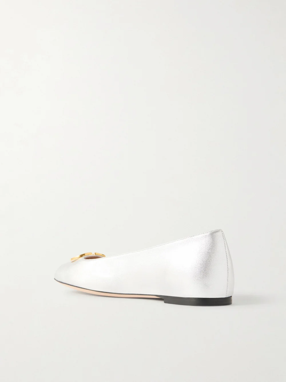 Back view of the Valentino Garavani Vlogo Metallic Leather Ballet Flats